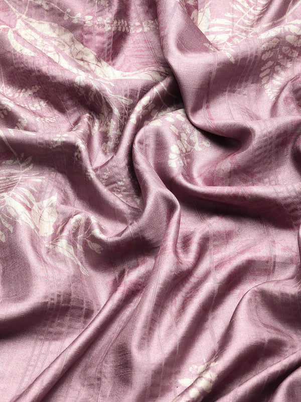 Purple Silk Blend Digital Print Floral Saree with Unstitched Blouse - Hiral Fashion | Swadesiicart