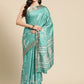 Turquoise Silk Blend Digital Print Floral Saree with Unstitched Blouse - Hiral Fashion | Swadesiicart