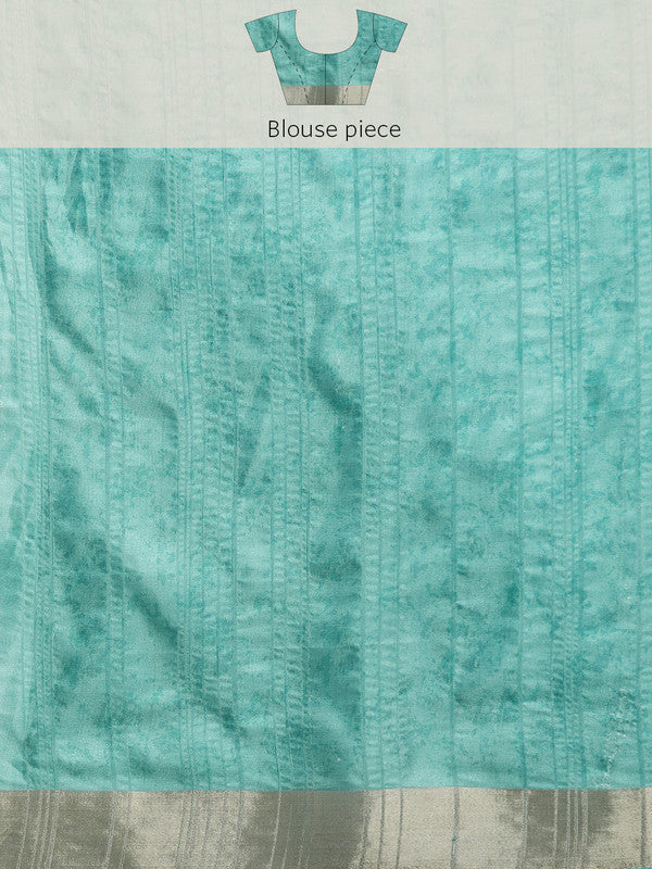 Turquoise Silk Blend Digital Print Floral Saree with Unstitched Blouse - Hiral Fashion | Swadesiicart