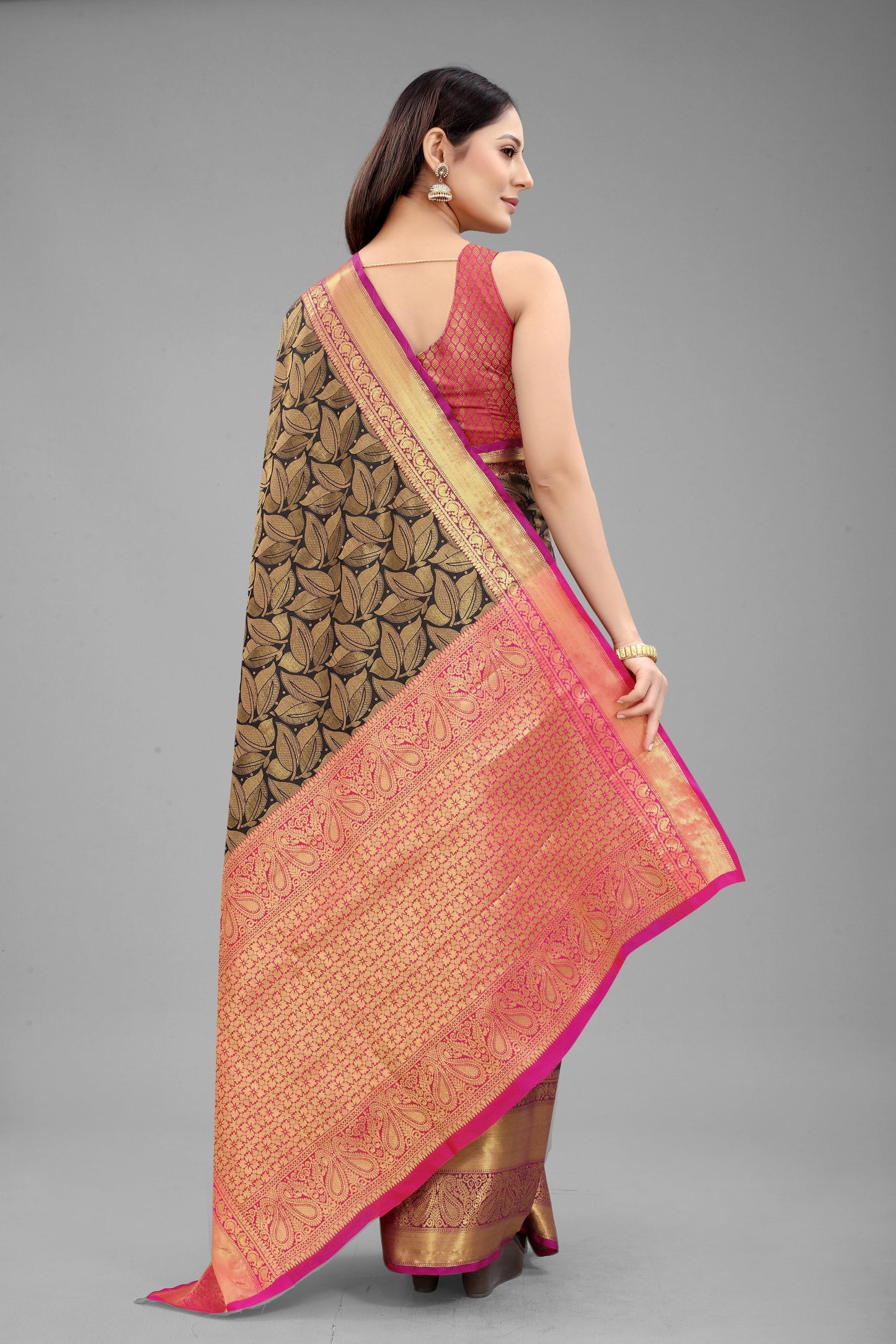 Hiral Fashion Black Banarasi Art Silk Floral Woven Design Saree | Swadesiicart