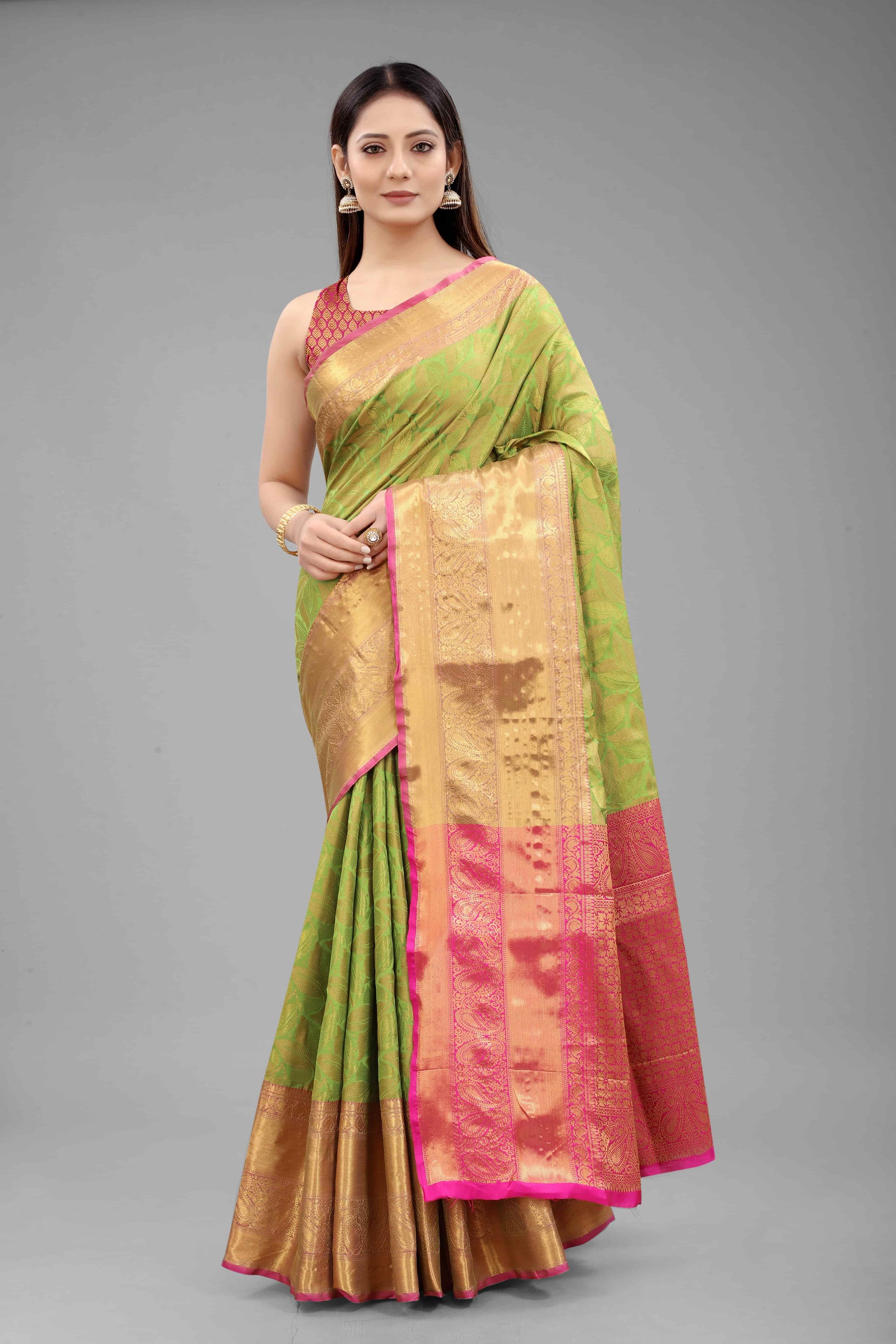 Hiral Fashion Green Banarasi Art Silk Floral Woven Design Saree | Swadesiicart