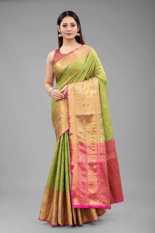 Hiral Fashion Green Banarasi Art Silk Floral Woven Design Saree | Swadesiicart