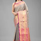 Hiral Fashion Grey Banarasi Art Silk Floral Woven Design Saree | Swadesiicart