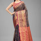 Hiral Fashion Navy Blue Banarasi Art Silk Floral Woven Design Saree | Swadesiicart