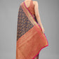 Hiral Fashion Navy Blue Banarasi Art Silk Floral Woven Design Saree | Swadesiicart