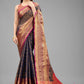 Hiral Fashion Navy Blue Banarasi Art Silk Floral Woven Design Saree | Swadesiicart