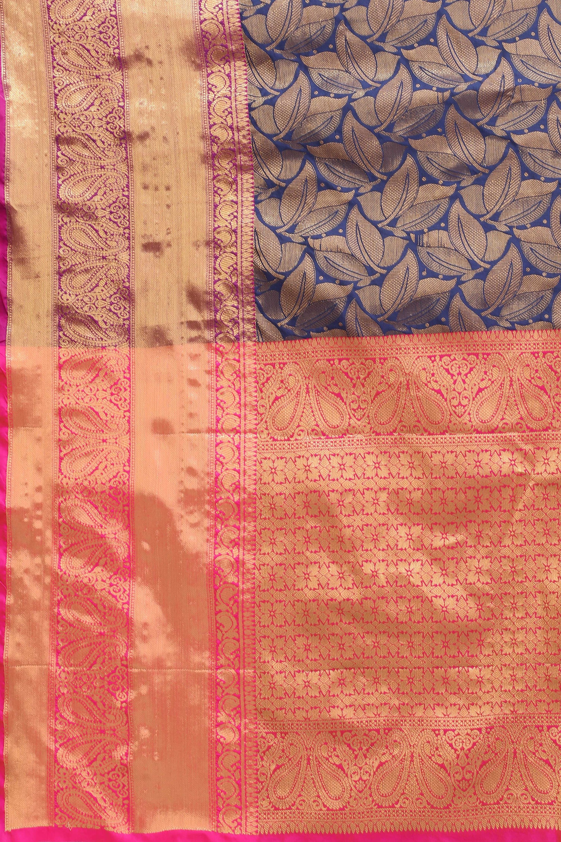 Hiral Fashion Navy Blue Banarasi Art Silk Floral Woven Design Saree | Swadesiicart
