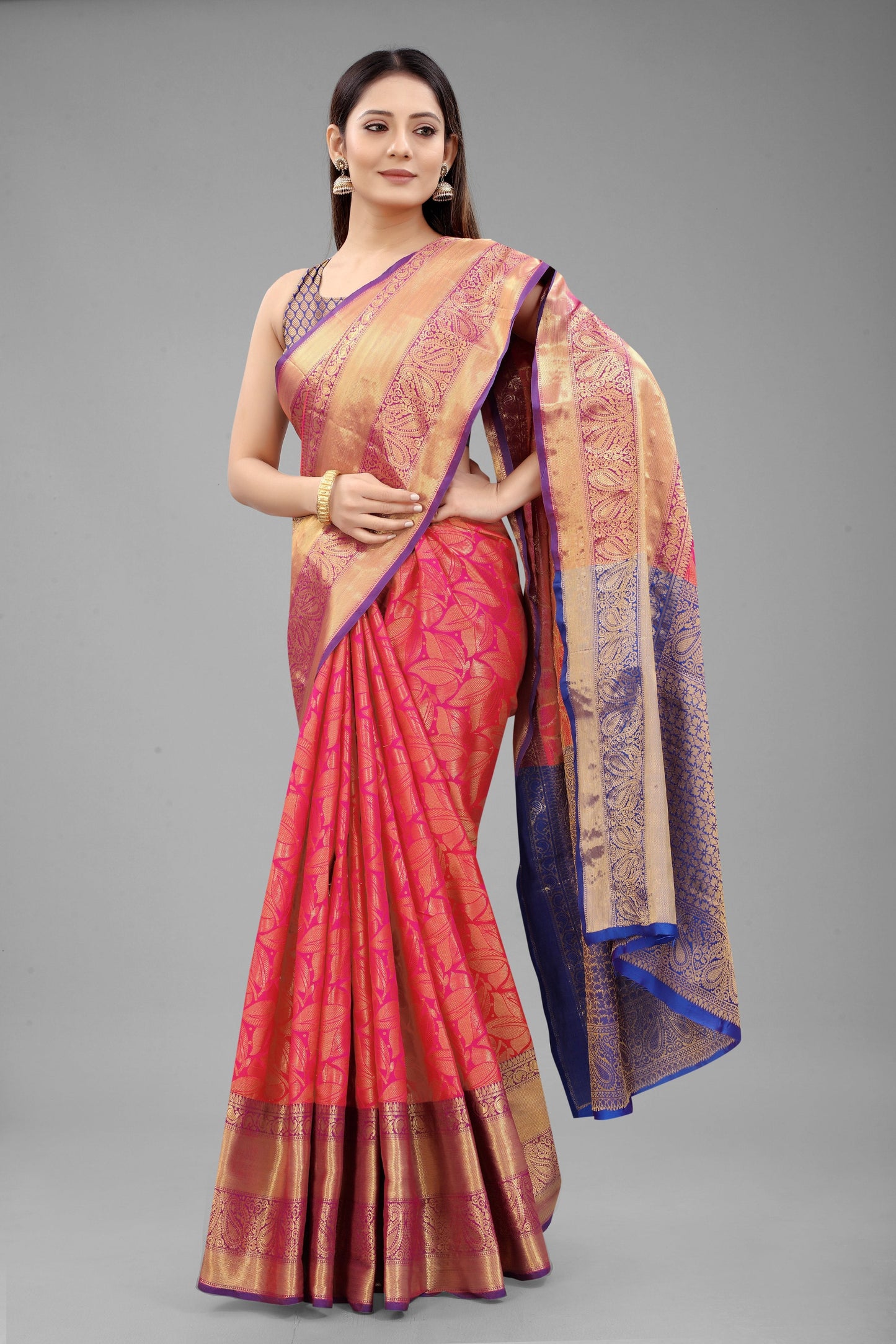 Hiral Fashion Pink Banarasi Art Silk Floral Woven Design Saree | Swadesiicart