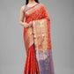 Hiral Fashion Red Banarasi Art Silk Floral Woven Design Saree | Swadesiicart