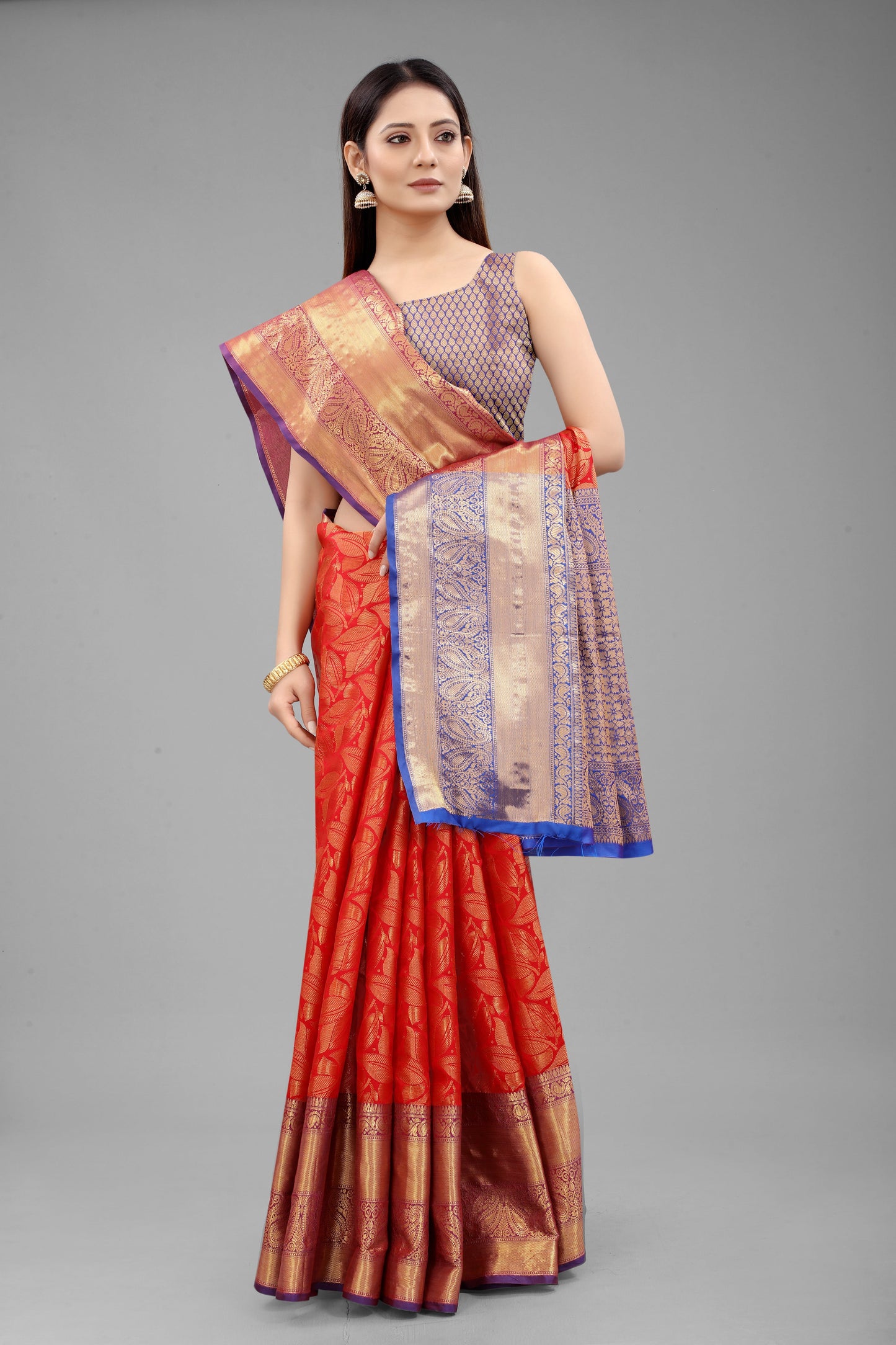 Hiral Fashion Red Banarasi Art Silk Floral Woven Design Saree | Swadesiicart