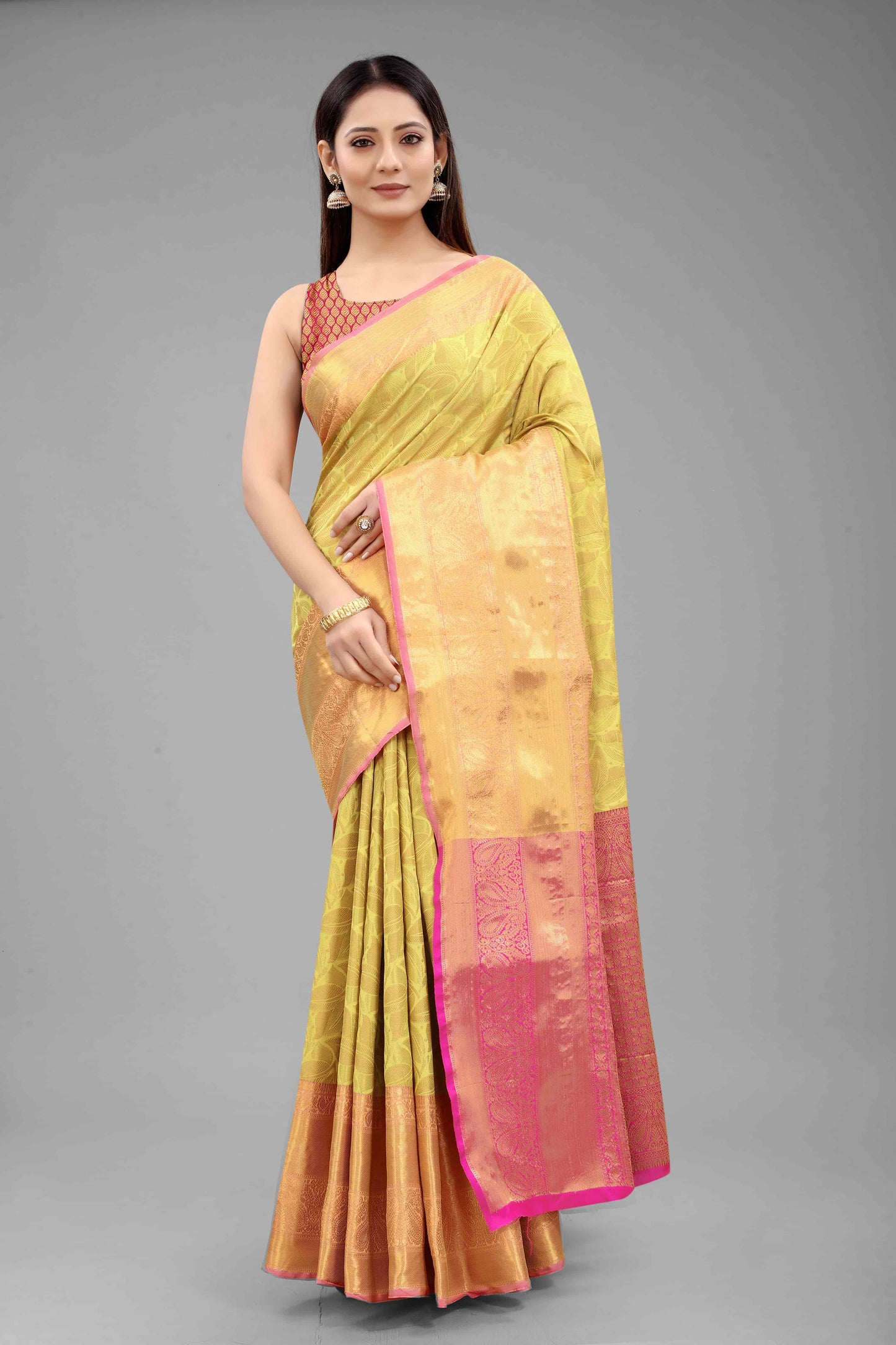Hiral Fashion Yellow Banarasi Art Silk Floral Woven Design Saree | Swadesiicart