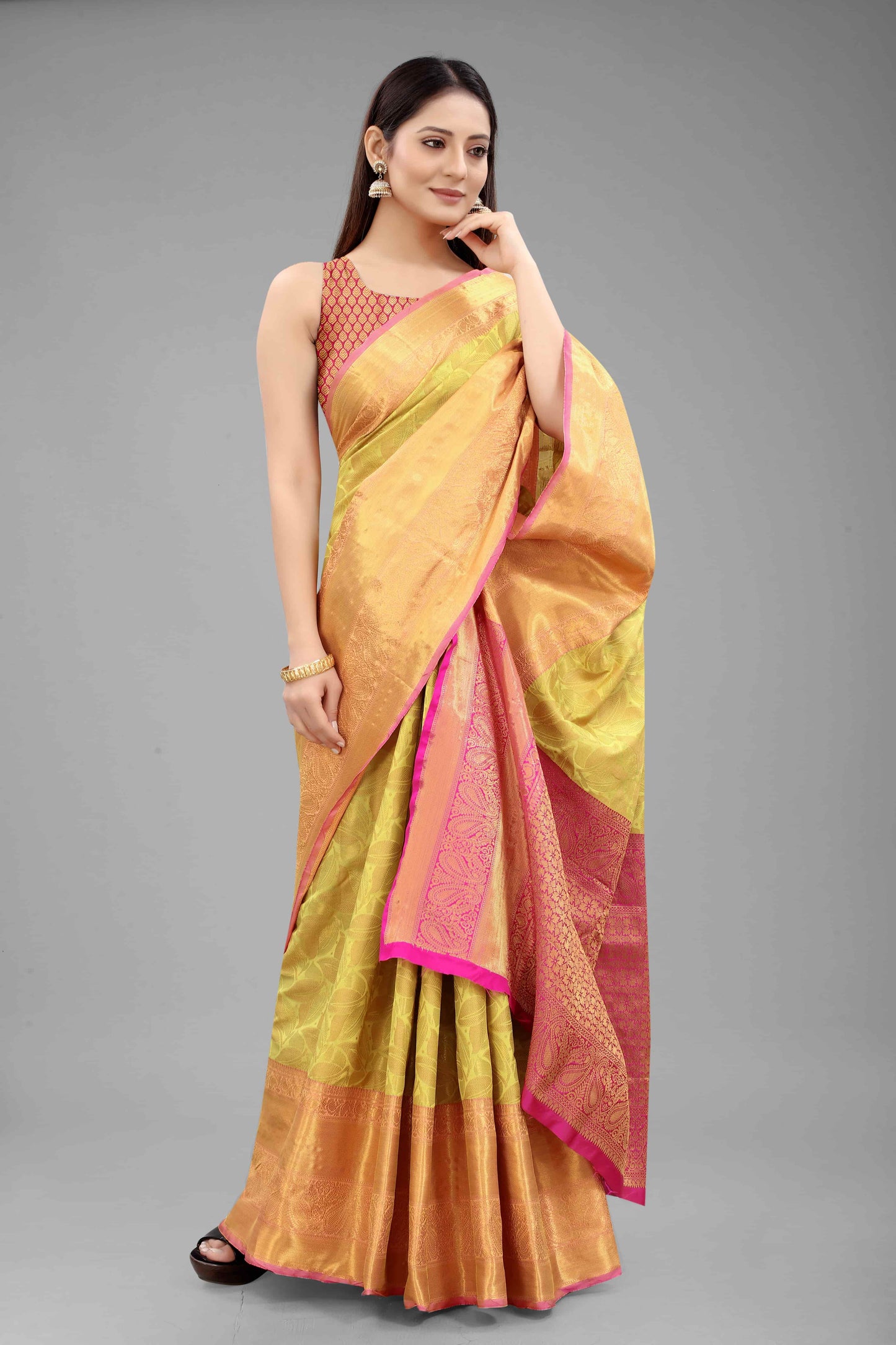 Hiral Fashion Yellow Banarasi Art Silk Floral Woven Design Saree | Swadesiicart