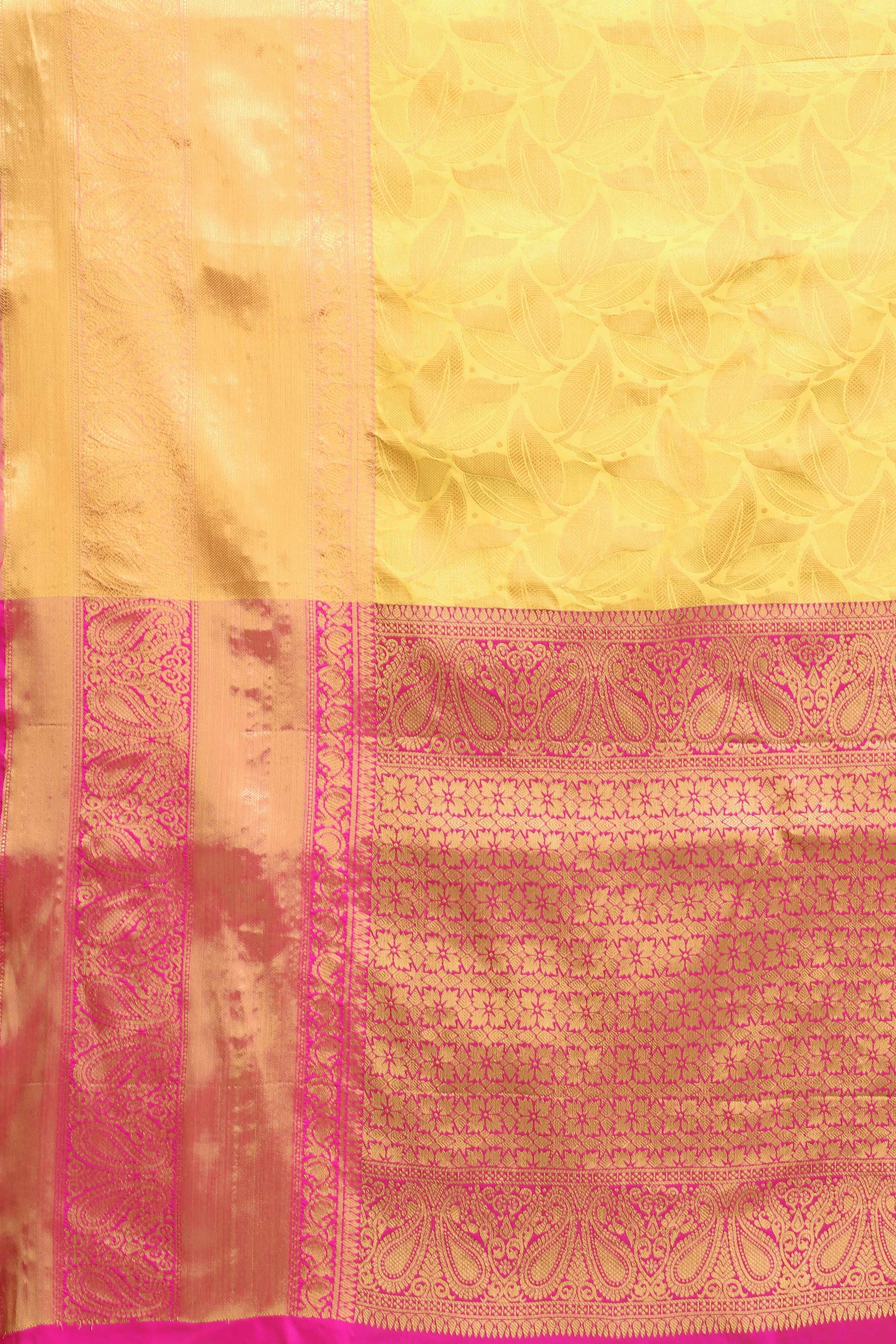 Hiral Fashion Yellow Banarasi Art Silk Floral Woven Design Saree | Swadesiicart