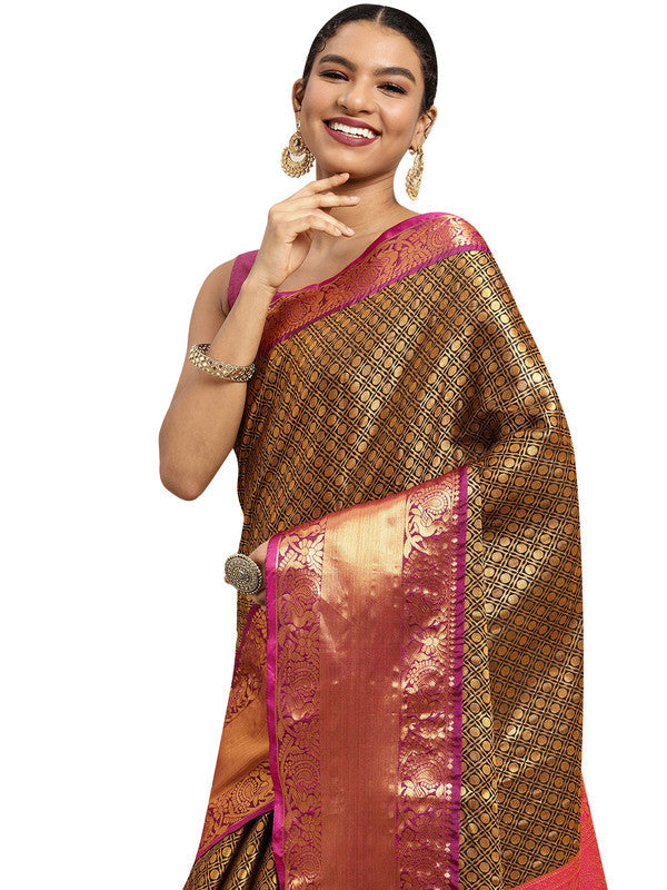 Black Pure Silk Woven Zari Design Polka Dots Saree with Unstitched Blouse - Hiral Fashion | Swadesiicart