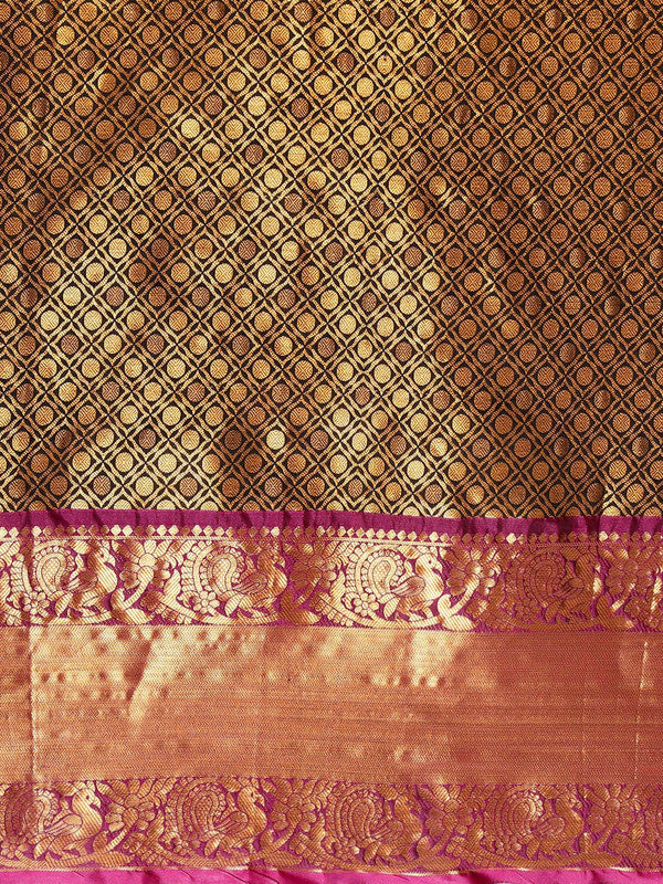 Black Pure Silk Woven Zari Design Polka Dots Saree with Unstitched Blouse - Hiral Fashion | Swadesiicart