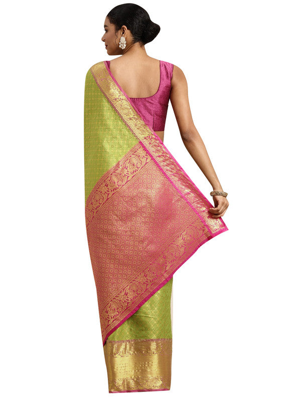 Green Pure Silk Woven Zari Design Polka Dots Saree with Unstitched Blouse - Hiral Fashion | Swadesiicart