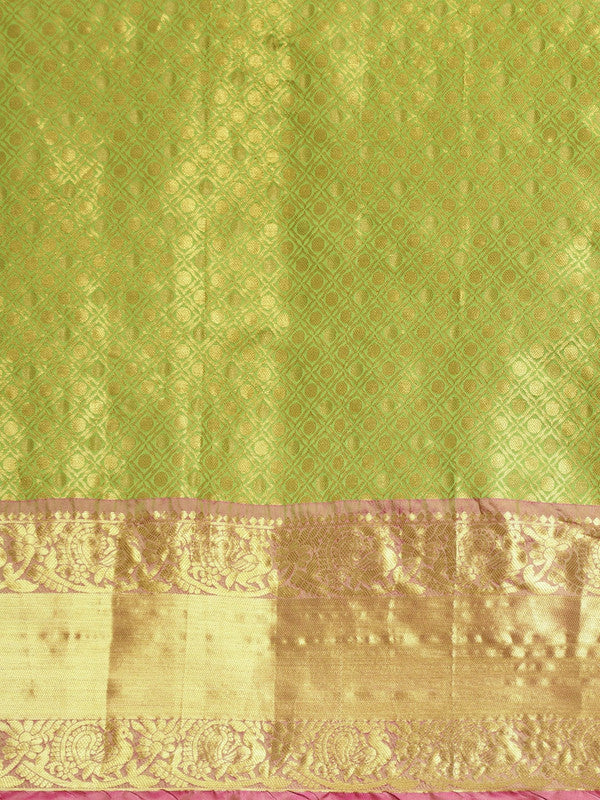 Green Pure Silk Woven Zari Design Polka Dots Saree with Unstitched Blouse - Hiral Fashion | Swadesiicart