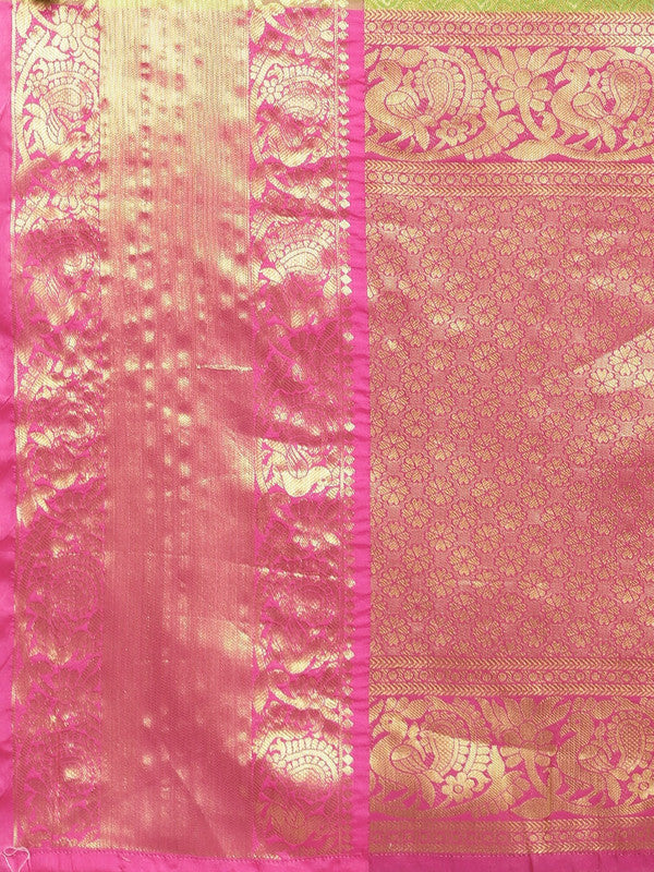Green Pure Silk Woven Zari Design Polka Dots Saree with Unstitched Blouse - Hiral Fashion | Swadesiicart