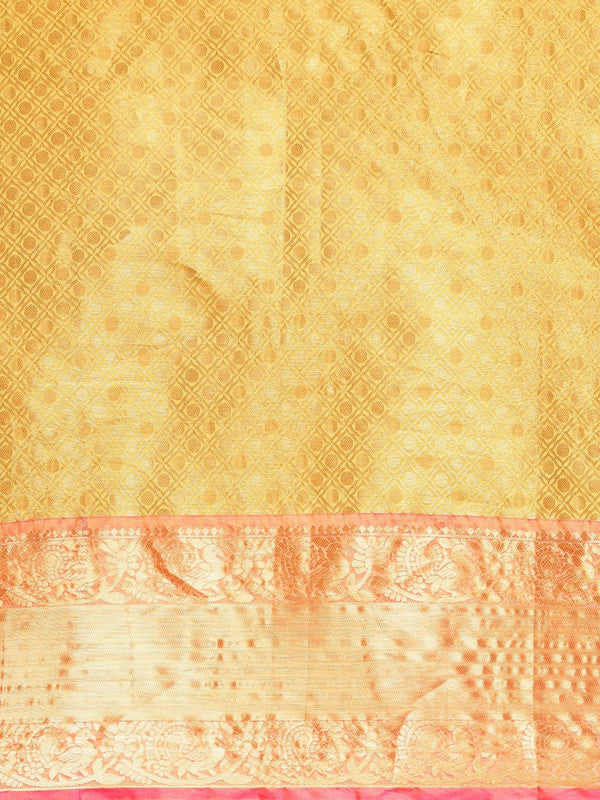 Mustard Pure Silk Woven Zari Design Polka Dots Saree with Unstitched Blouse - Hiral Fashion | Swadesiicart
