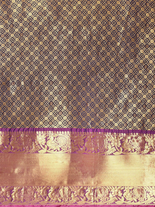 Navy Blue Pure Silk Woven Zari Design Polka Dots Saree with Unstitched Blouse - Hiral Fashion | Swadesiicart