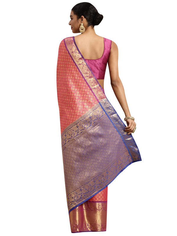 Pink Pure Silk Woven Zari Design Polka Dots Saree with Unstitched Blouse - Hiral Fashion | Swadesiicart