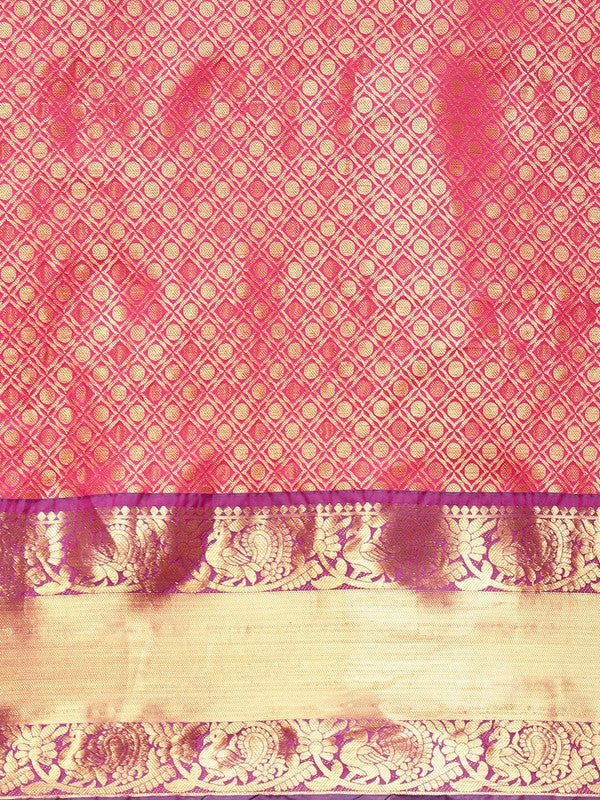 Pink Pure Silk Woven Zari Design Polka Dots Saree with Unstitched Blouse - Hiral Fashion | Swadesiicart