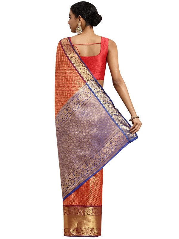 Red Pure Silk Woven Zari Design Polka Dots Saree with Unstitched Blouse - Hiral Fashion | Swadesiicart