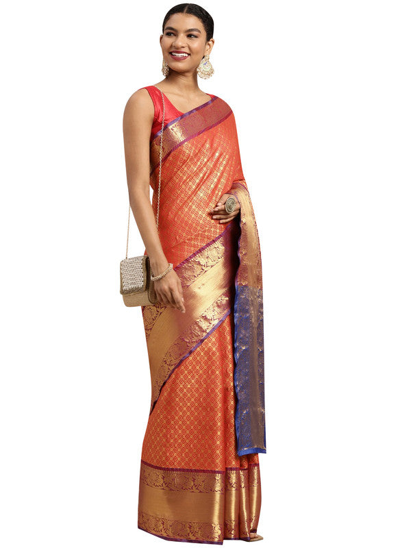 Red Pure Silk Woven Zari Design Polka Dots Saree with Unstitched Blouse - Hiral Fashion | Swadesiicart