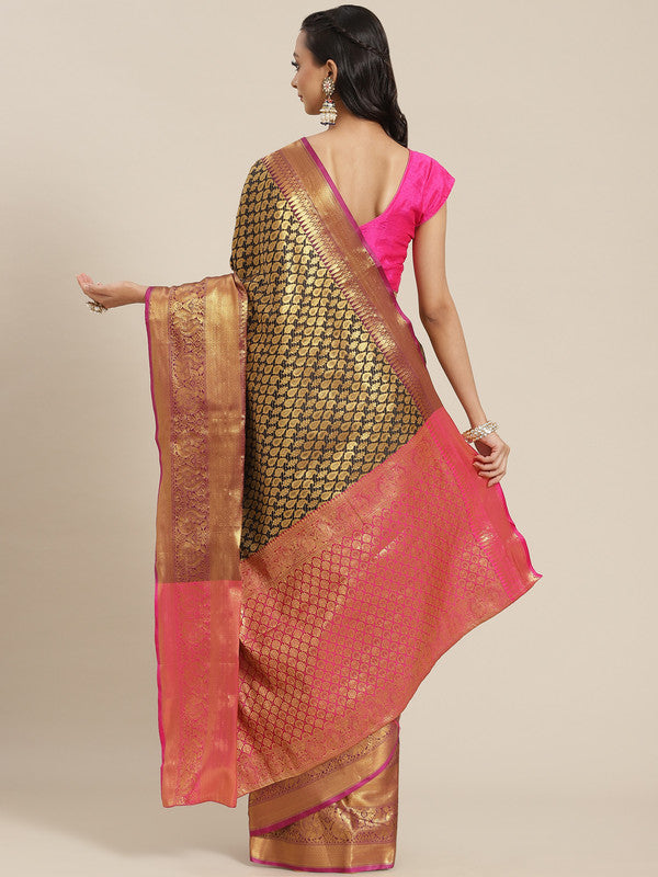 Black Brocade Woven Zari Design Paisely Saree with Unstitched Blouse - Hiral Fashion | Swadesiicart