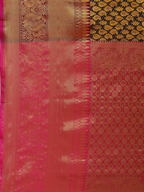 Black Brocade Woven Zari Design Paisely Saree with Unstitched Blouse - Hiral Fashion | Swadesiicart