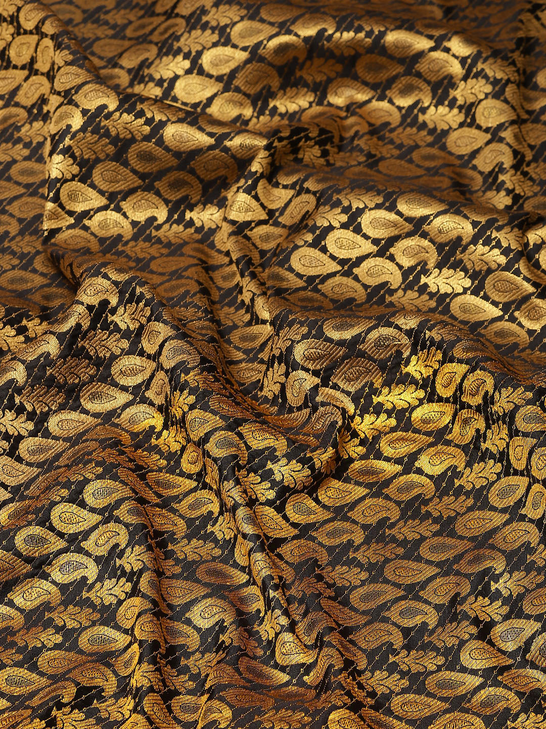 Black Brocade Woven Zari Design Paisely Saree with Unstitched Blouse - Hiral Fashion | Swadesiicart