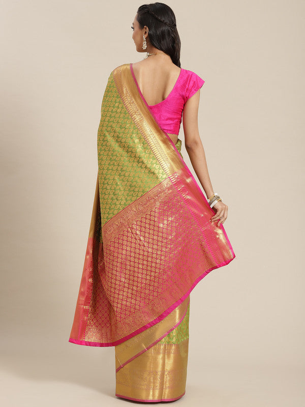 Green Brocade Woven Zari Design Paisely Saree with Unstitched Blouse - Hiral Fashion | Swadesiicart