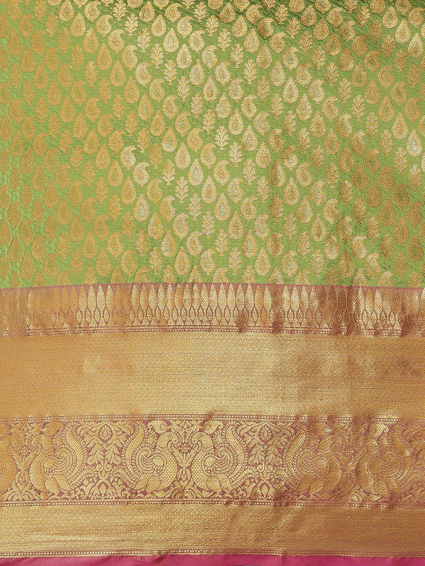 Green Brocade Woven Zari Design Paisely Saree with Unstitched Blouse - Hiral Fashion | Swadesiicart