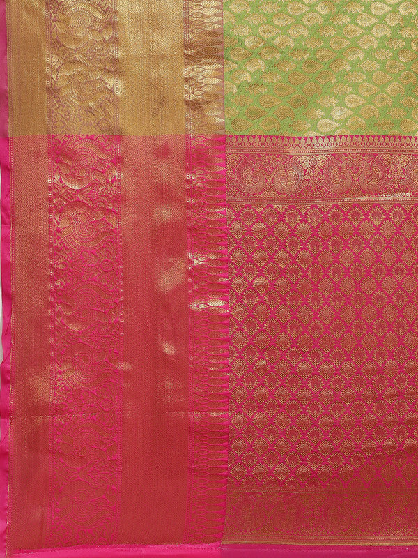 Green Brocade Woven Zari Design Paisely Saree with Unstitched Blouse - Hiral Fashion | Swadesiicart