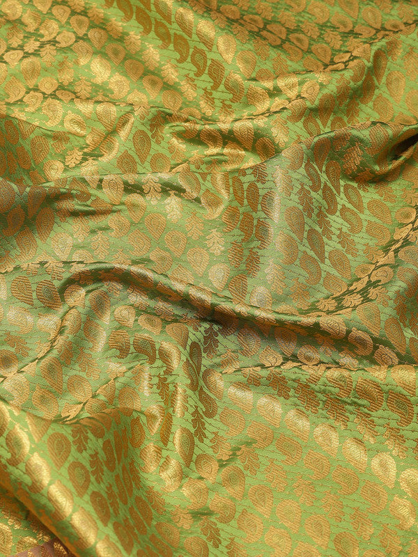 Green Brocade Woven Zari Design Paisely Saree with Unstitched Blouse - Hiral Fashion | Swadesiicart