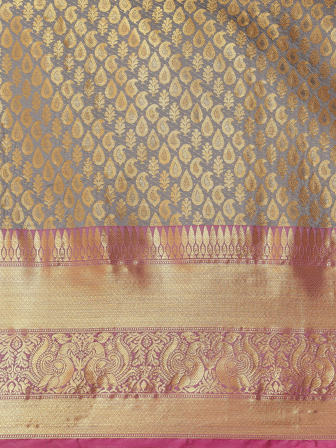 Gray Brocade Woven Zari Design Paisely Saree with Unstitched Blouse - Hiral Fashion | Swadesiicart