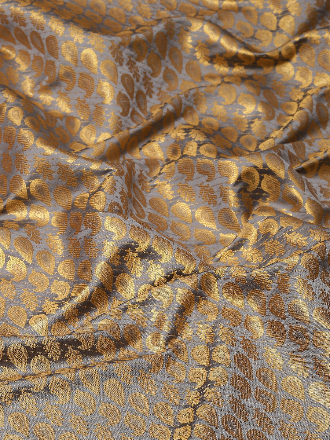 Gray Brocade Woven Zari Design Paisely Saree with Unstitched Blouse - Hiral Fashion | Swadesiicart