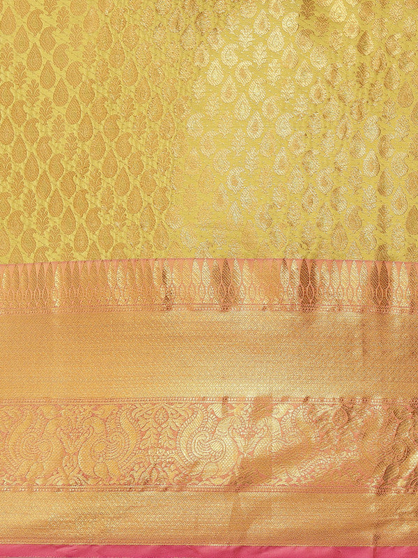 Yellow Brocade Woven Zari Design Paisely Saree with Unstitched Blouse - Hiral Fashion | Swadesiicart
