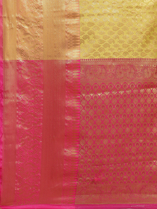 Yellow Brocade Woven Zari Design Paisely Saree with Unstitched Blouse - Hiral Fashion | Swadesiicart