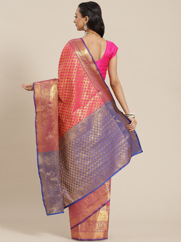 Pink Brocade Woven Zari Design Paisely Saree with Unstitched Blouse - Hiral Fashion | Swadesiicart
