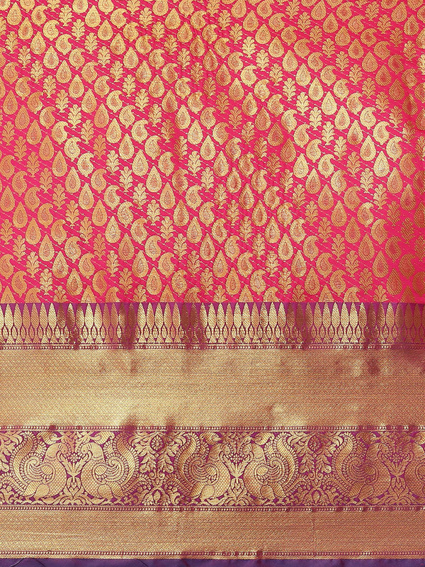 Pink Brocade Woven Zari Design Paisely Saree with Unstitched Blouse - Hiral Fashion | Swadesiicart
