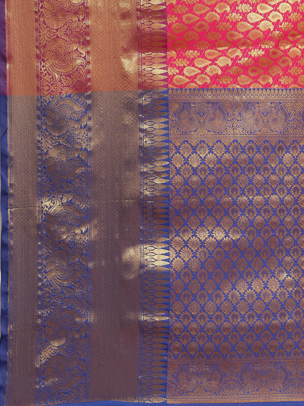 Pink Brocade Woven Zari Design Paisely Saree with Unstitched Blouse - Hiral Fashion | Swadesiicart
