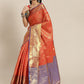 Red Brocade Woven Zari Design Paisely Saree with Unstitched Blouse - Hiral Fashion | Swadesiicart