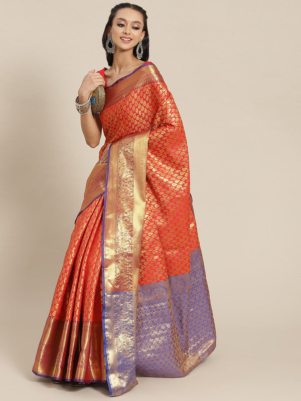 Red Brocade Woven Zari Design Paisely Saree with Unstitched Blouse - Hiral Fashion | Swadesiicart