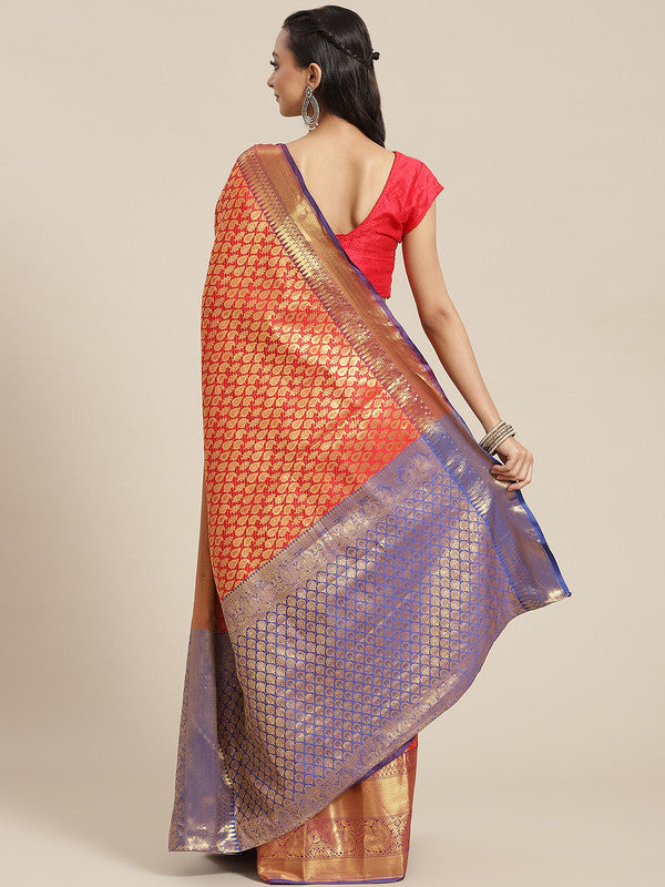Red Brocade Woven Zari Design Paisely Saree with Unstitched Blouse - Hiral Fashion | Swadesiicart
