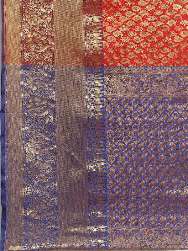 Red Brocade Woven Zari Design Paisely Saree with Unstitched Blouse - Hiral Fashion | Swadesiicart