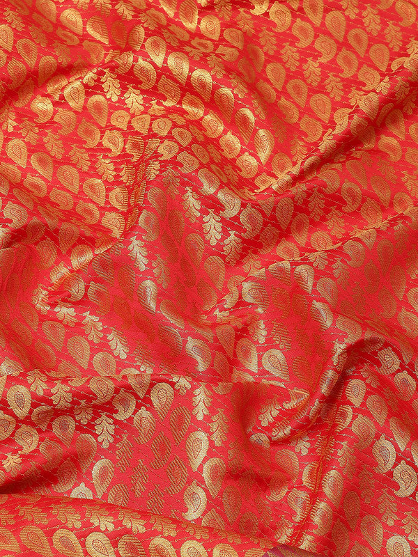 Red Brocade Woven Zari Design Paisely Saree with Unstitched Blouse - Hiral Fashion | Swadesiicart