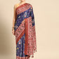 Navy Blue Silk Blend Digital Print Patola Saree with Unstitched Blouse - Hiral Fashion | Swadesiicart