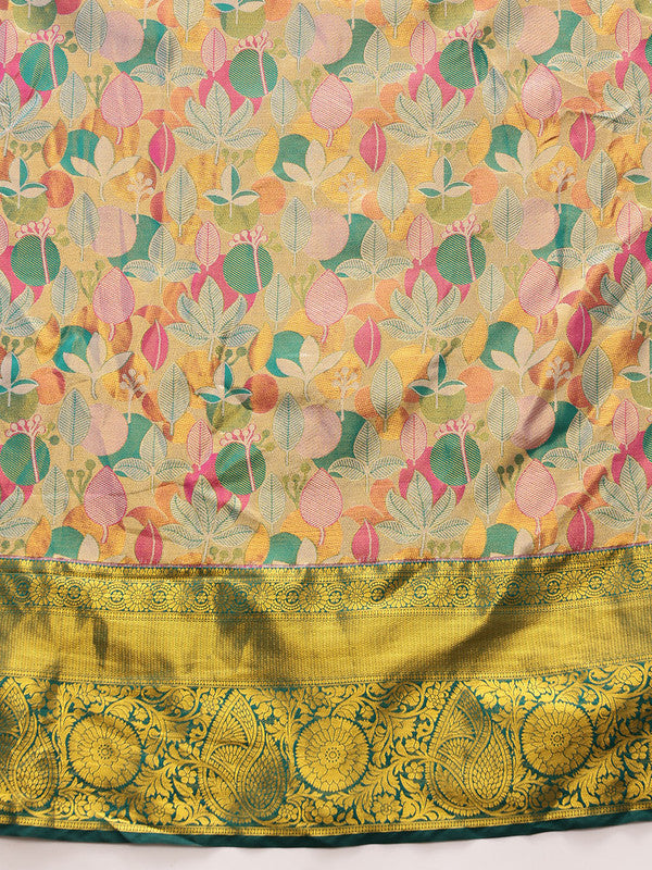 Multicolor Pure Silk Woven Zari Design Floral Saree with Unstitched Blouse - Hiral Fashion | Swadesiicart
