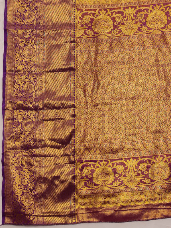 Mustard Pure Silk Woven Zari Design Floral Saree with Unstitched Blouse - Hiral Fashion | Swadesiicart